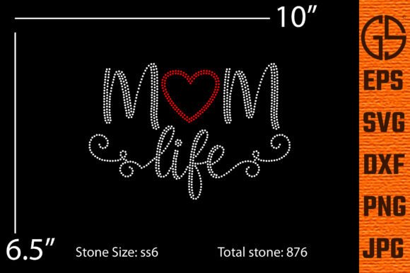 Mom Life Rhinestone Typography for T-Shirt Designs