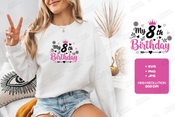 My 8th Birthday Crown Heart Graphics & T-Shirt Designs